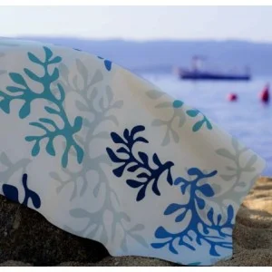 OEKO TEX FLEUR DE SOLEIL BAUMWOLLE STOFFLÄNGEN KORALLE BLAU