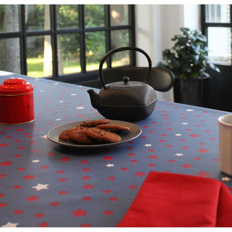 WIPE CLEAN TABLECLOTH STARS RED/BLUE Fleur de Soleil