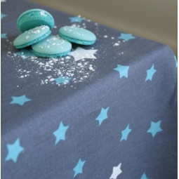 Nappe Etoiles gris turquoise en coton Fleur de Soleil