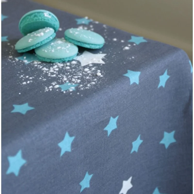 Nappe Etoiles gris turquoise en coton Fleur de Soleil