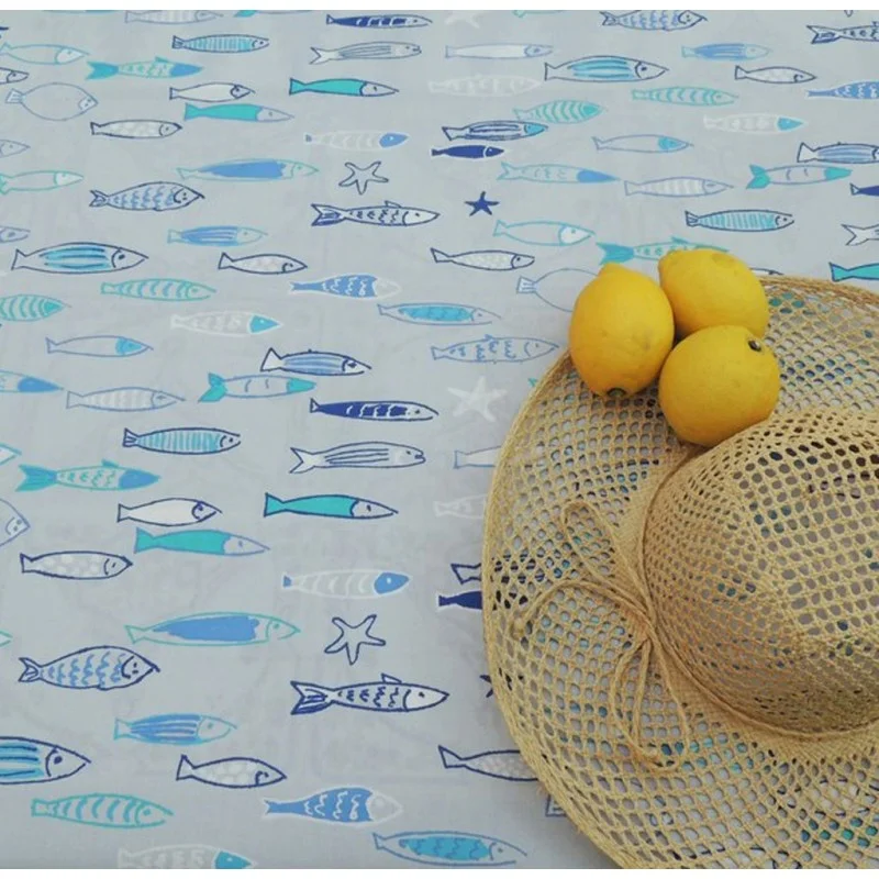 Tovaglia Antimacchia Rotonda o ovale Pesce blu - Fleur de Soleil