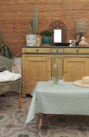 Tovaglia Rotonda o ovale Antimacchia Mosaico verde - Fleur de Soleil