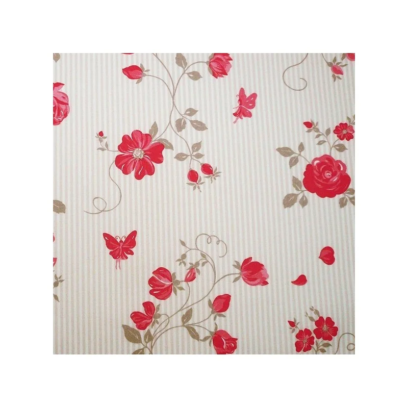 Tessuto di cotone spalmato Taupe rosa/rosso - Fleur de Soleil