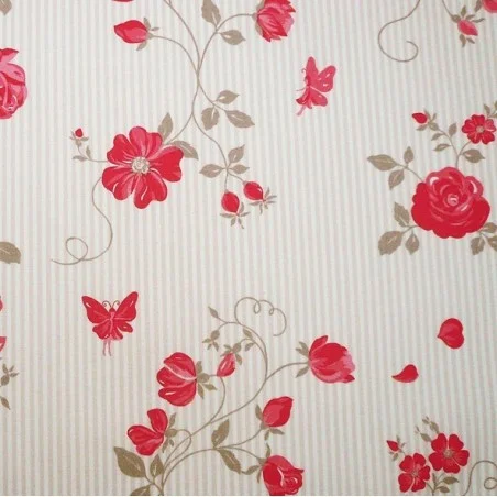  Tissu en coton enduit Rose taupe/rouge Fleur de Soleil