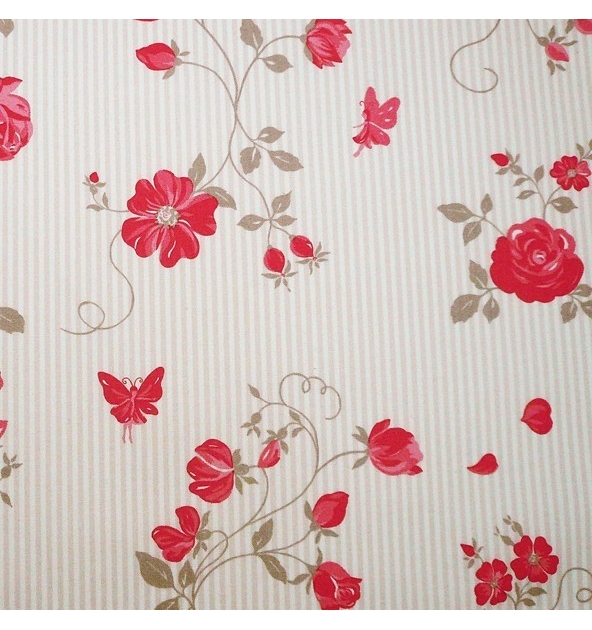 Tissu en coton enduit Rose taupe/rouge Fleur de Soleil