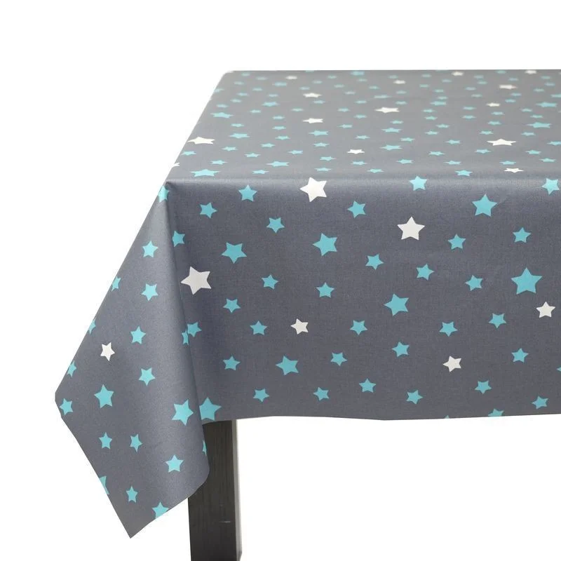 Nappe enduite Etoiles gris/turquoiseFleur de Soleil