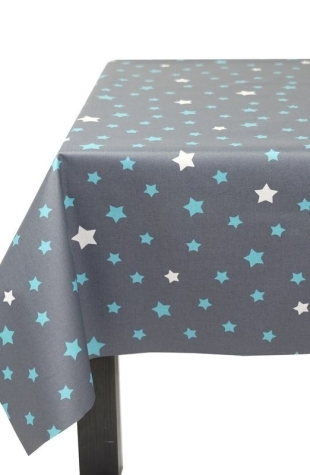 Wax Tischdecke Sterne Grau/Türkis - Fleur de Soleil