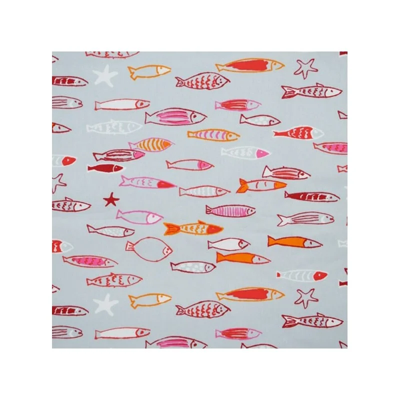  Tissu en coton enduit Poissons rouge orange Fleur de Soleil