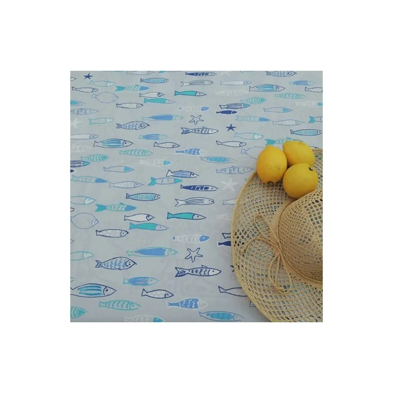 ABWASCHBAR BESCHICHTETE BAUMWOLLE METERWARM FISCH BLAU Fleur de Soleil