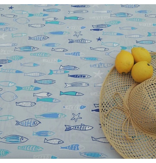 WIPEABLE TABLECLOTH FISCH BLUE FLEUR DE SOLEIL