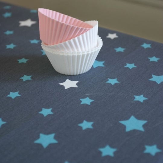 FLEUR DE SOLEIL COTONE RESINATO TOVAGLIA ANTIMACCHIA STELLE GRIGLA TURQUESE