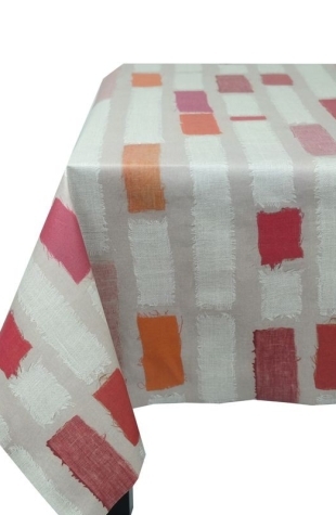 Wipe clean tablecloth Stripes Orange round or ovalFleur de Soleil