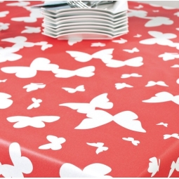 WIPEABLE TABLECLOTH BUTTERFLIES RED FLEUR DE SOLEIL