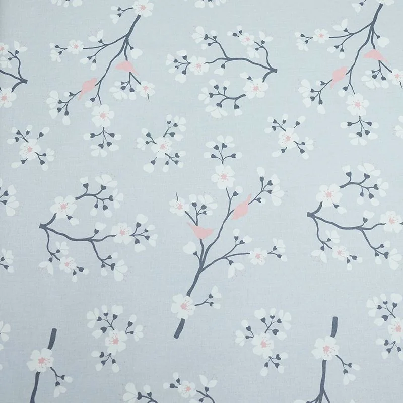 Wipe clean tablecloth Japanese Cherry Gray/pink round or ovalFleur de Soleil