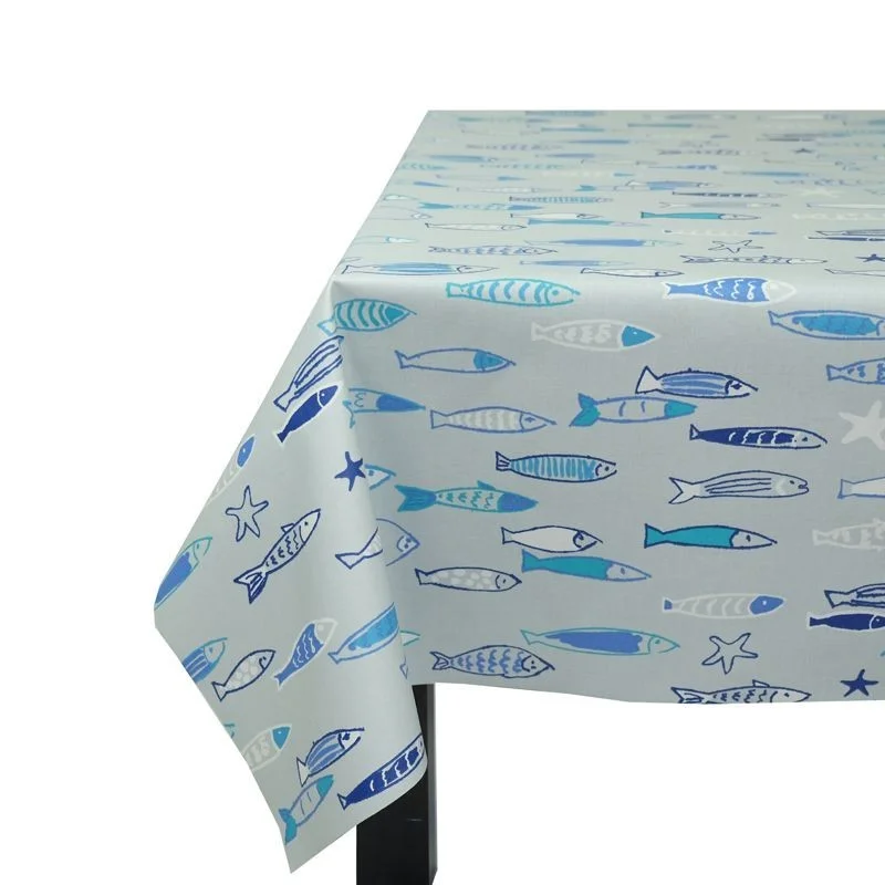 Wachstischdecke Rund oder Oval Fisch Türkis/Weiss - Fleur de Soleil