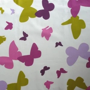 Tissu en coton enduit Papillon vert/prune