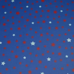 Beschichtete Baumwolle meterwarm Sterns blau/rot