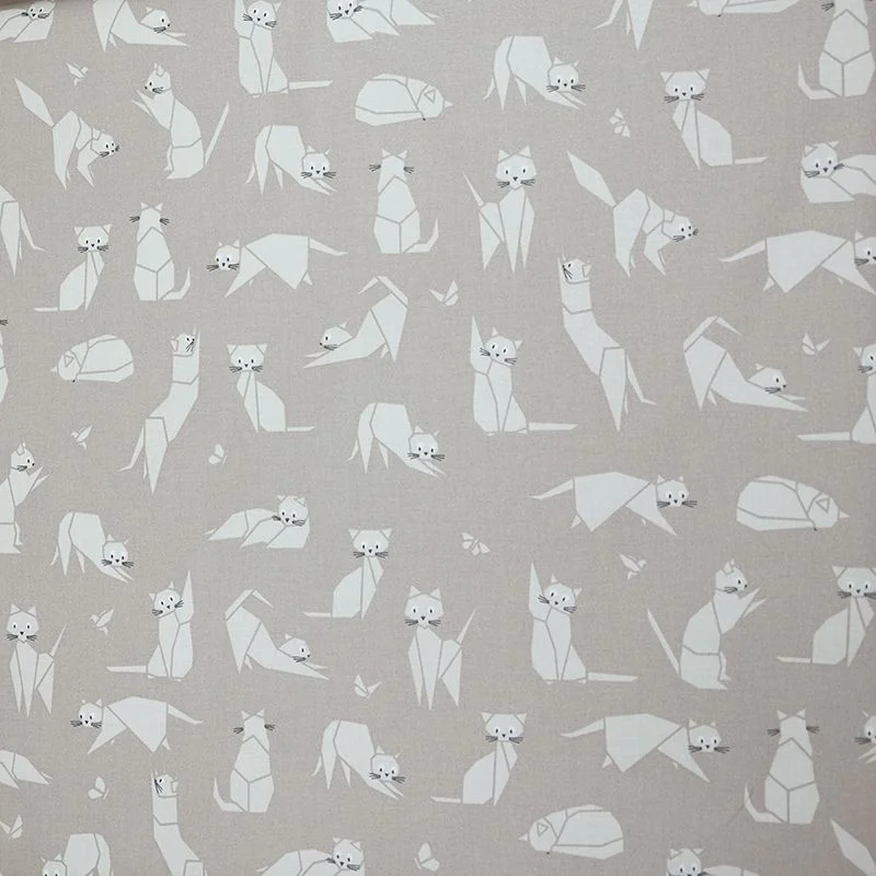 Cotton fabric Cats taupe