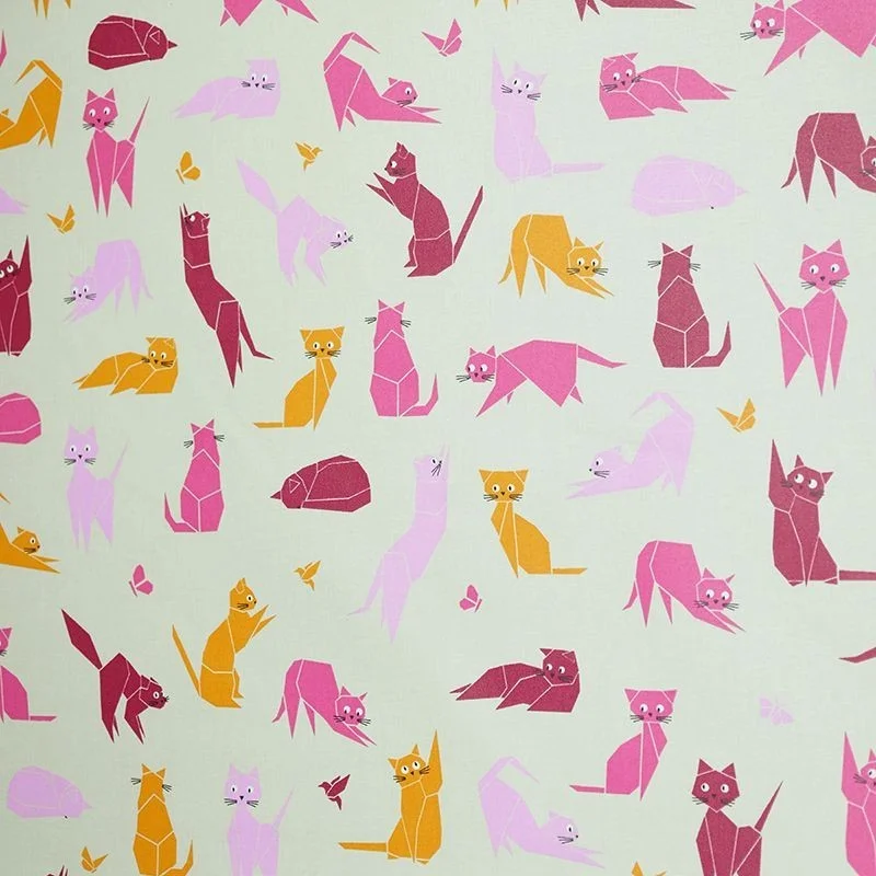 Cotton fabric cut Cats pink