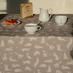 Tischdecke abwaschbar Rund oder Oval Katzen beige