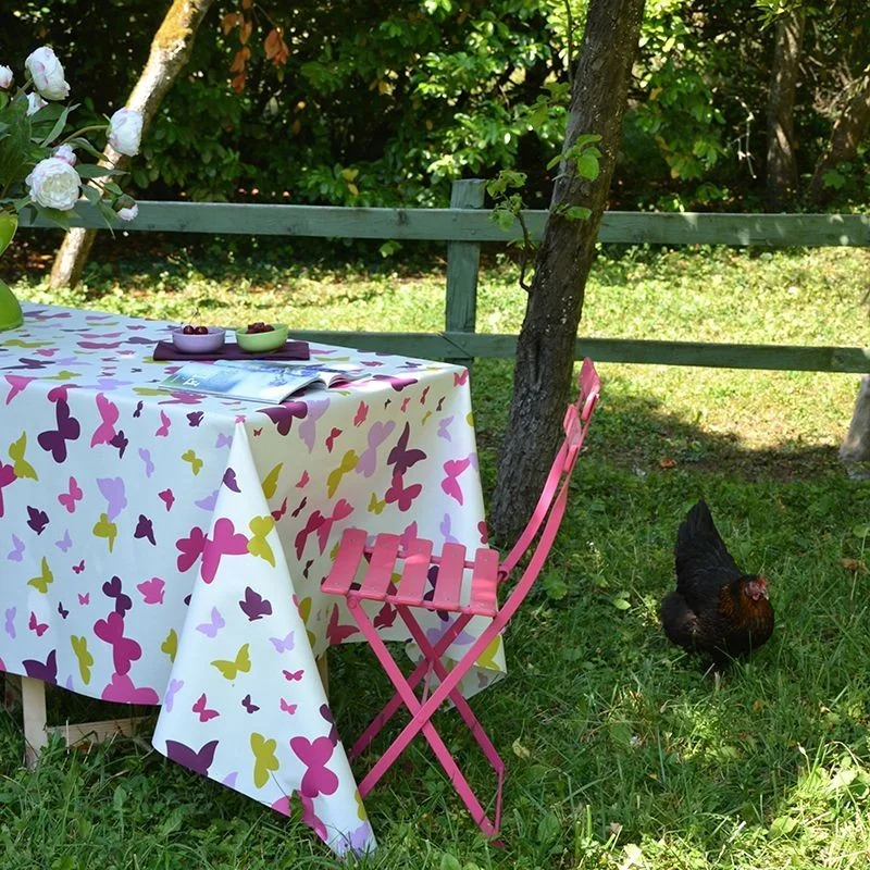 Tovaglia Antimacchia Farfalle verdi/prugne - Fleur de Soleil