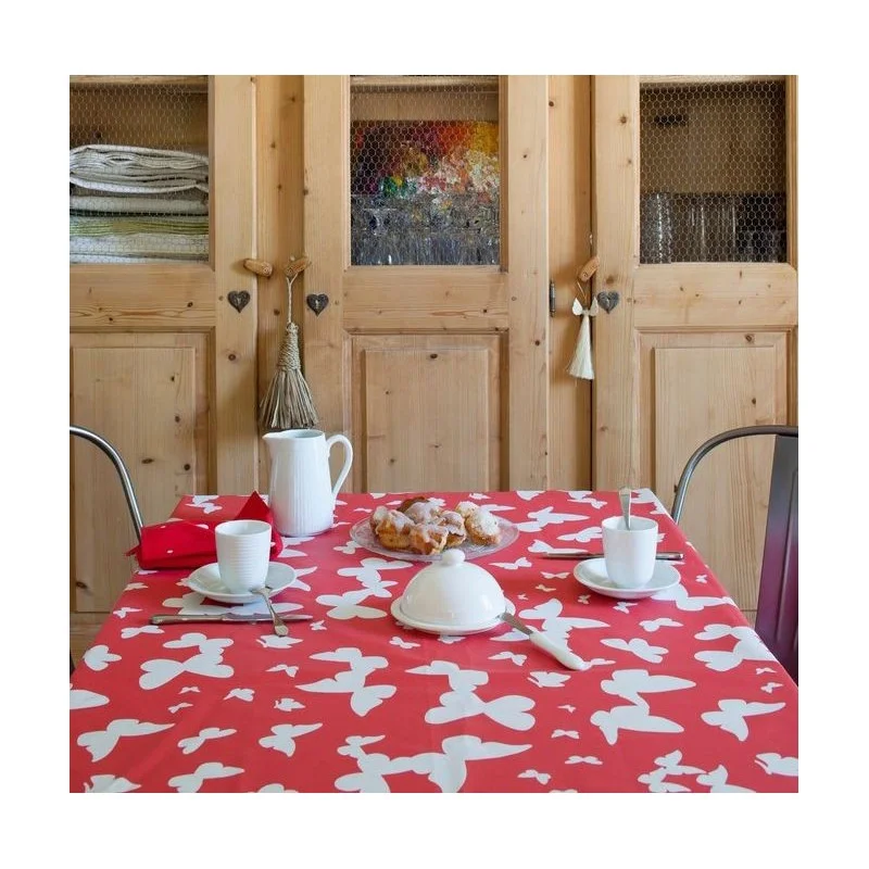 Nappe enduite ronde ou ovale Papillon corail