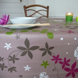 Nappe enduite Volubilis vert/prune