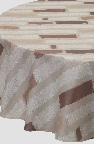 Tovaglia marrone rotonda o ovale Antimacchia Strisce patch Taupe - Fleur de Soleil
