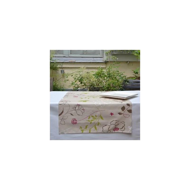 Chemin de table Camélia vert/rouge