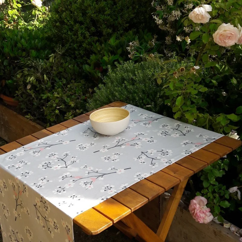 Table runner Japanese Cherry grey/pink
