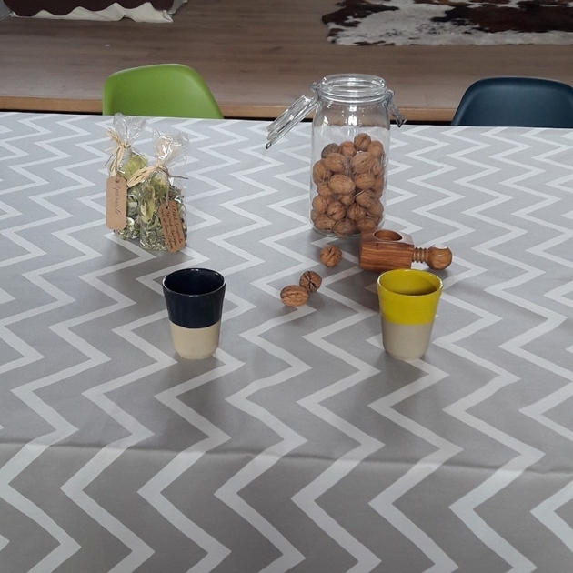 Beschichtete Baumwolle meterwarm Fisch blau