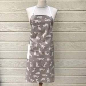 Tablier Chats taupe avec une poche blanche Fleur de Soleil