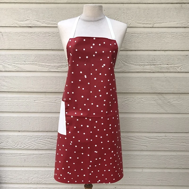 Tablier coton enduit Confettis rouge avec poche blanche