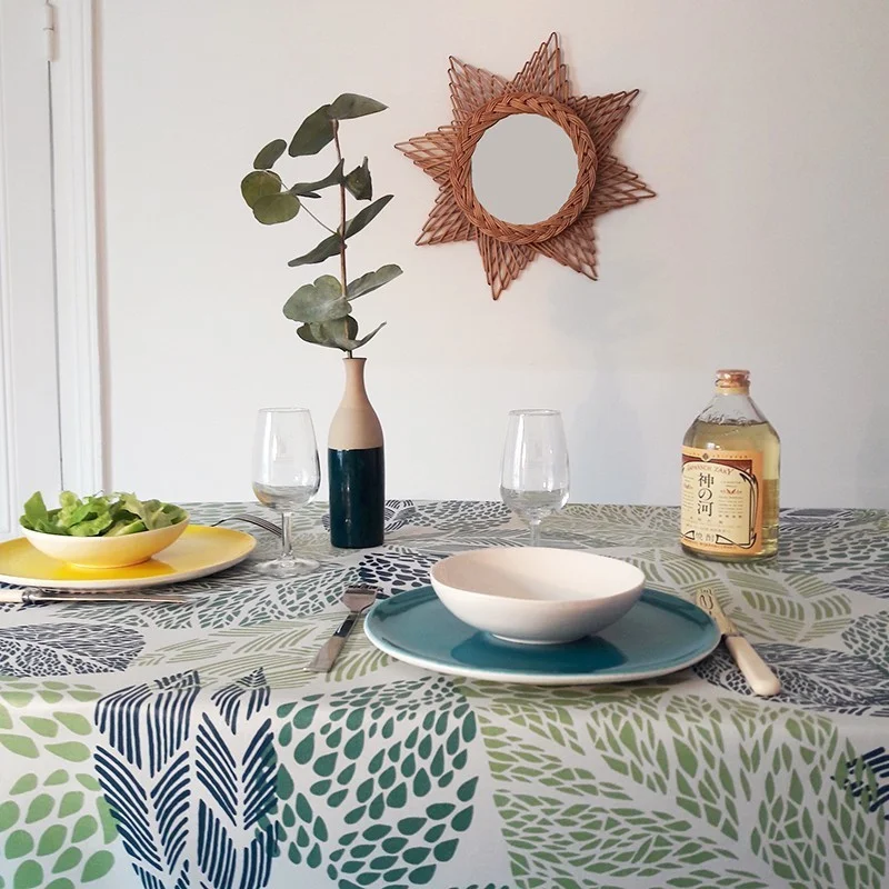 Wax Tischdecke Blätter grün - Fleur de Soleil