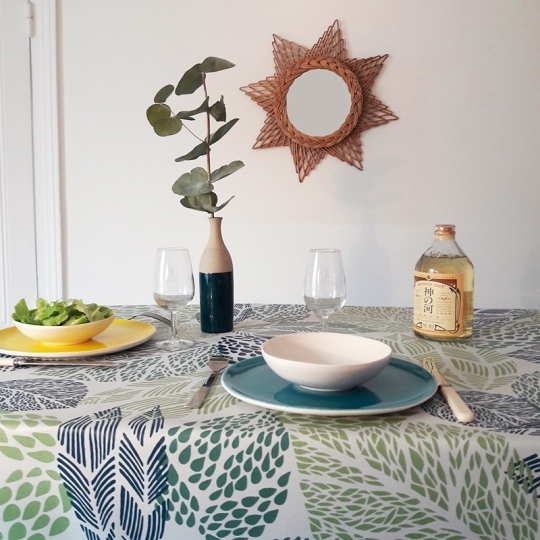 Nappe coton Feuilles vert