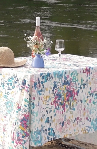 Wipe clean tablecloth turquoise reflection round or oval