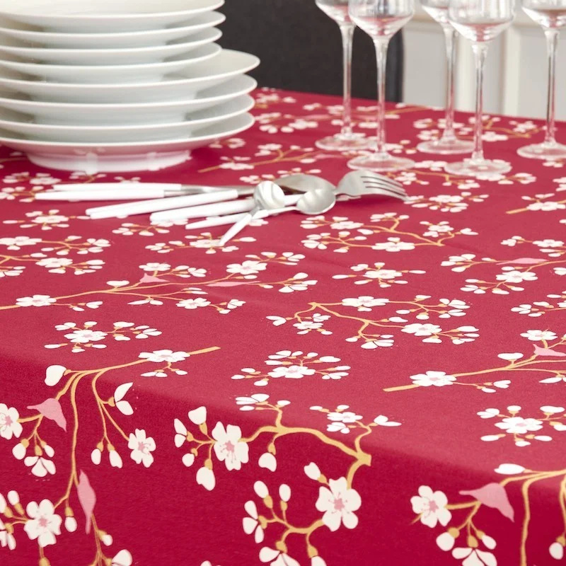 Wipe clean tablecloth Japanese Cherry Burgundy round or oval