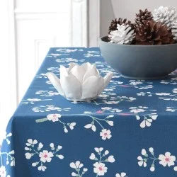 Gartentischdecke Rund oder Oval Kirschbaum Pacific Blau - Fleur de Soleil