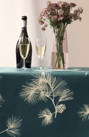 Tischdecke abwaschbar Rund oder Oval Tannenzapfen Grün - Fleur de Soleil
