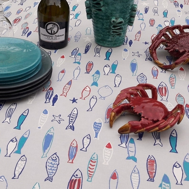 WIPE CLEAN TABLECLOTH FISH BLUE Fleur de Soleil