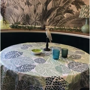 Wipe clean tablecloth Leaves green round or oval