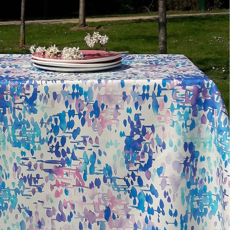 Tischdecke abwaschbar Rund oder Oval blu Reflexion - Fleur de Soleil