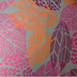 FLEUR DE SOLEIL OEKO TEX  COTTON FABRIC LEAF TAUPE/ORANGE