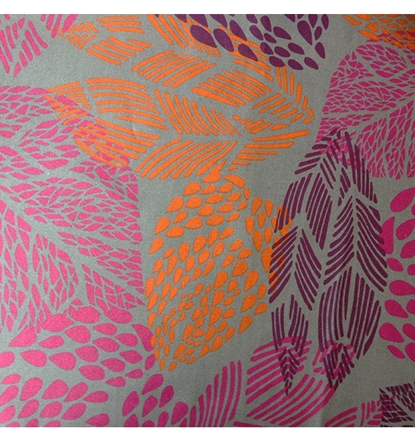 Tessuto di cotone Fogli taupe/arancione - Fleur de Soleil