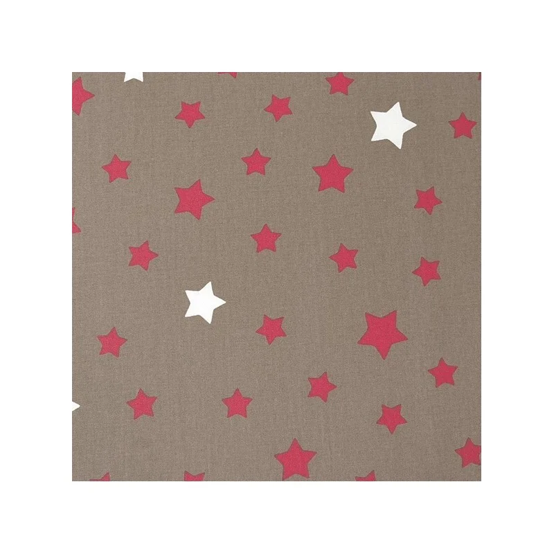 Tessuto di cotone Stelle Taupe Rosso - Fleur de Soleil