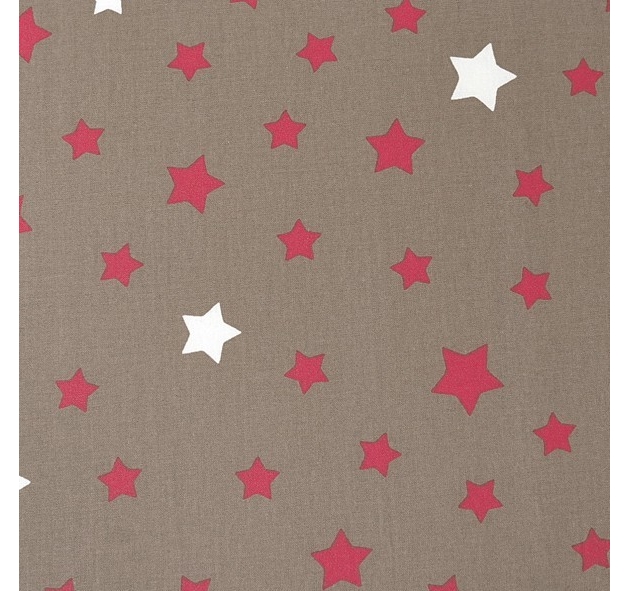 Tessuto di cotone Stelle Taupe Rosso - Fleur de Soleil