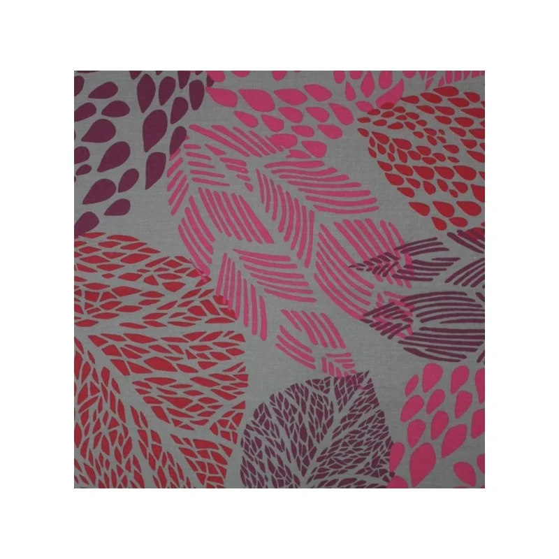 Tessuto di cotone Fogli Taupe/rosso - Fleur de Soleil