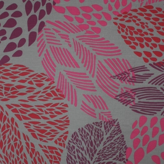 Tissu en coton Feuille taupe/rouge