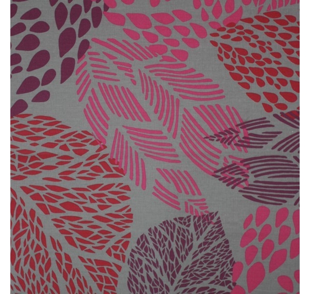 Tissu en coton Feuille taupe/rouge