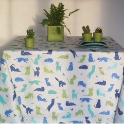 WIPE CLEAN TABLECLOTH blue CATS Fleur de Soleil